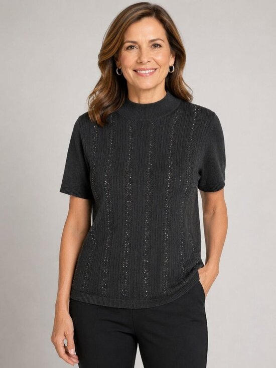 Alfred Dunner Tops - Alfred Dunner Embelished Mock Neck Knit Top W/Sparkle Details Black Large